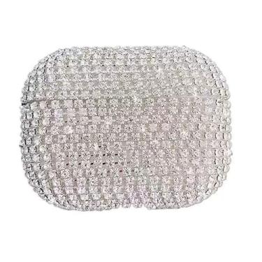 Imagem de LCHDA Capa para AirPods 4, Elegante Chique Bling Glitter Diamante Brilhante Cristal Strass À Prova de Choque Capa Rígida Protetora PC para AirPods 4 - Branco