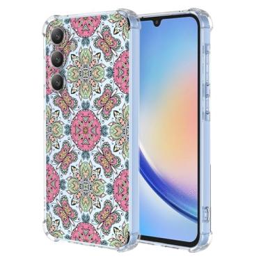 Imagem de WEIOUHR Capa para Galaxy A55 5G Samsung A55 5G Transparente TPU Macio Estilo Boêmio, Capa Protetora Leve Resistente a Choques e Riscos, para Samsung Galaxy A55 5G (Rosa Verde)