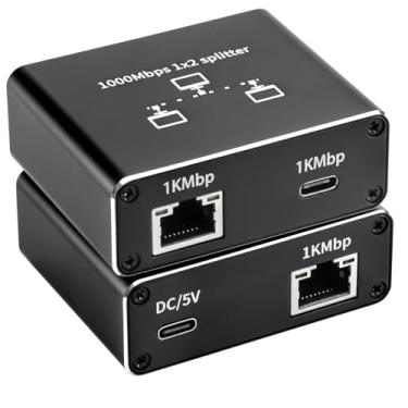 Imagem de Bytecc Adaptador Gigabit Ethernet 1 entrada 2 saídas (uma saída RJ45 e uma tipo C), divisor de Internet de alta velocidade de 1000 Mbps (2 dispositivos simultaneamente em rede), divisor LAN preto