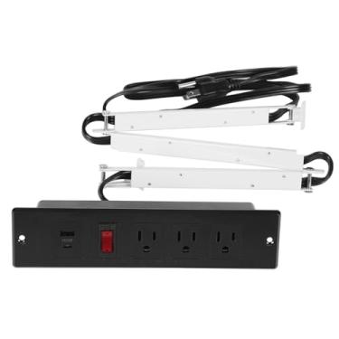 Imagem de Kit de tomada de gaveta, tomada embutida para móveis, régua de alimentação com interruptor de proteção contra sobrecarga, soquete de gaveta sem bagunça com braço de gerenciamento de cabo de extensão