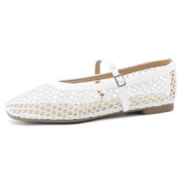 Imagem de Sapatilhas de balé Rihero Mesh Fivela Strap  branca tamanho 6