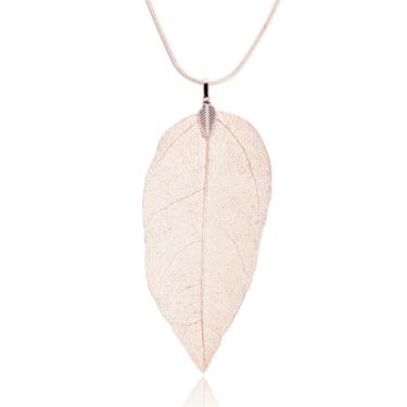 Imagem de Colar longo de folha de filigrana, banhado a ouro, prata, feito à mão, delicado, vazado, folhas naturais reais, colar de corrente para mulheres, minimalista, dia das mães, festival, outono, festa