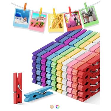 Imagem de Mini prendedores de roupa de madeira coloridos pequenos prendedores de roupa para foto 1,77 polegadas 100 peças, grampos minúsculos para chá de bebê, sala de aula, artesanato, projetos de decoração