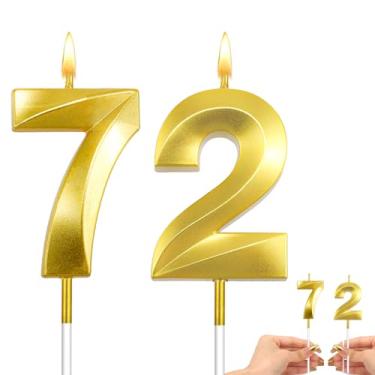 Imagem de Velas douradas para aniversário de 72 anos, decorações de bolo de aniversário de 72 anos