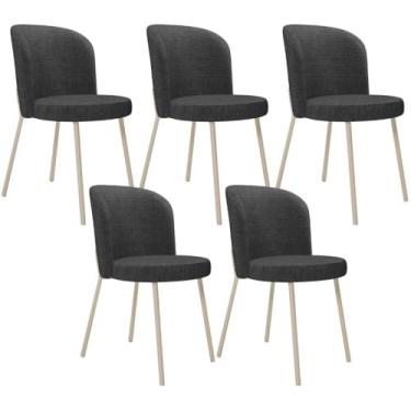 Imagem de Kit 5 Cadeiras Sala de Jantar Estofada Gavi Arena L02 Linho Cinza Escuro - Lyam Decor