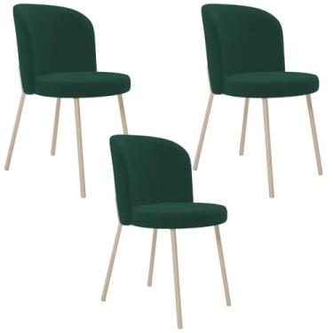 Imagem de Kit 03 Cadeiras para Sala de Jantar Cozinha Estofada Gavi Arena L02 Suede Verde Musgo - Lyam Decor