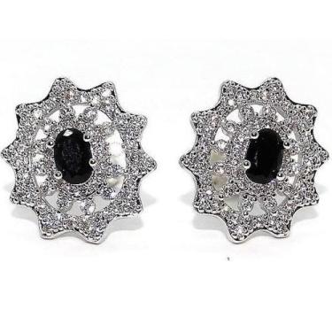 Imagem de Brinco Pequeno Pedra Preta - Tulerry Semijoias E Acessórios