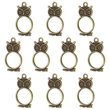Imagem de Pingentes de liga aberta nas costas, moldura de pingente de resina oca em forma de coruja para artesanato faça você mesmo, brincos, colar e pulseira, One Size, Metal, Sem Pedra Preciosa