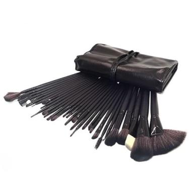 Imagem de Kit 32 Peças Conjunto De Pincéis De Maquiagem Para Pó Sombra Delineador Lábios com estojo (PRETO)