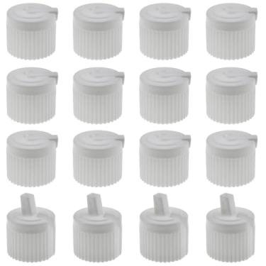 Imagem de safycaby 16 peças, 24 dentes, 410 de diâmetro, tampa de distribuição de tampa flip top branca à prova de vazamento, tampas de garrafa flip-top reutilizáveis para shampoo/hidratante (24/410)