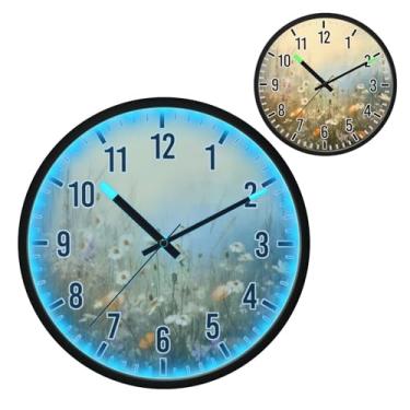 Imagem de Blueangle Relógio de parede LED que brilha no escuro e ativado por voz, silencioso design de flores silvestres coloridas de 30,5 cm, funciona a bateria para decoração de quarto e sala de estar (332)