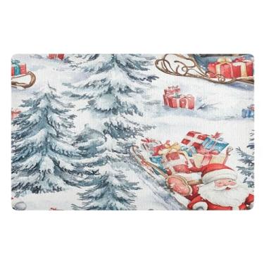 Imagem de SEHANY Tapete de porta de inverno Papai Noel Natal para todos os climas, impermeável, secagem rápida, bem-vindo, tapete de entrada antiderrapante, tapete decorativo de poliéster para entrada, varanda