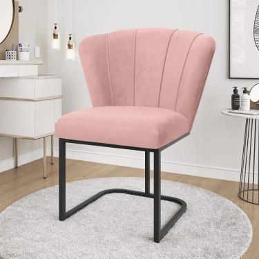 Imagem de Cadeira Jantar Flor Mesa Cozinha Reforçada Base Metal Preta Rosa