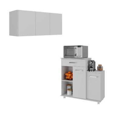 Imagem de Kit Armário De Cozinha 3 Portas Com Balcão Multiuso Multimóveis Mp2234 Branco Branco