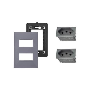 Imagem de Placa Espelho 4x2 2 Mod Cinza + 2 Mod Tomada 10A Pial Plus+ - Schneide