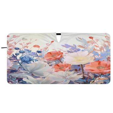 Imagem de Blueangle Pára-brisa de flores em aquarela - 149.9 cm x 76.2 cm dobrável carro janela frontal blocos para-sol raios UV viseira de sol (83)
