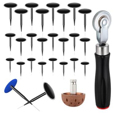 Imagem de Josojoou Kit de ferramentas de reparo de pneu de 26 peças, incluindo 24 plugues de remendo de pneu (35/40/50 mm), roda de polimento de tungstênio, rolo de remendo de pneu com brocas de torção de 4 mm