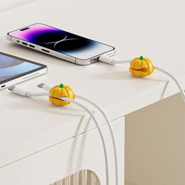 Imagem de Clipes de cabo em forma de abóbora, bonito organizador de cabos de frutas, suporte de carregador, gerenciamento de fios para mesa de cabeceira, casa, mesa, escritório ou mouse