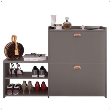 Imagem de Sapateira Banquinho 21 Calçados Prateleira Gaveta Basculante(Cinza Perola)