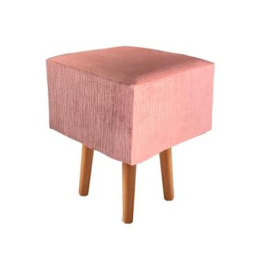 Imagem de Banqueta Quadrada com Pés Removíveis – Estofada em Suede, Ideal para Escrivaninha, Quarto ou Sala, Tipo Puff Decorativo(Rosa)