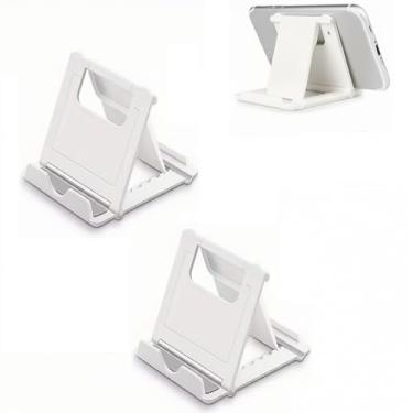 Imagem de Suporte de telefone de 2 peças e suporte de telefone de mesa compacto, suporte dobrável para celular com vários ângulos, universal para todos os smartphones e tablets (branco)