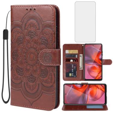 Imagem de Bohefo Capa para Moto G05/Moto G15/G15 Power/Moto E15 Capa carteira com protetor de tela de vidro temperado, capa de telefone de couro mandala flip suporte para cartão de crédito para Motorola Moto