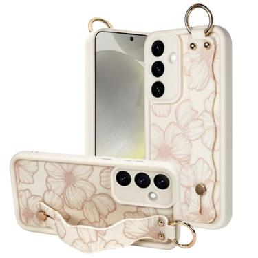 Imagem de OOK Capa fina compatível com Samsung Galaxy S24 Plus com alça de pulso, flor branca estética floral TPU à prova de choque capa fina com proteção para câmera para mulheres e meninas, para 17 cm