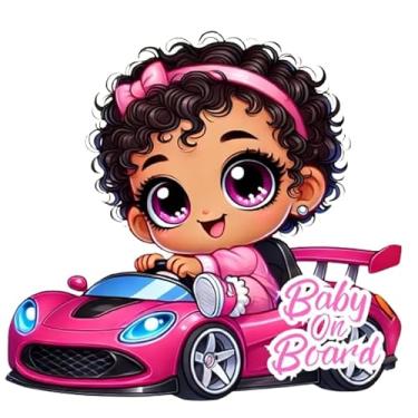 Imagem de Adesivo de bebê a bordo para meninas - Decalque de vinil rosa de 15 x 15 cm - Decalque impermeável para janela de caminhão SUV - Sinal de segurança para novas mães