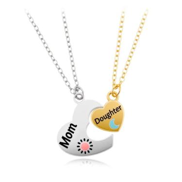 Imagem de Colar de mãe e filha para mulheres, presentes de aniversário para mulheres, mamãe mãe, colares de coração combinando para mãe, filha, presentes de Natal para ela, meias ajustáveis, sol e lua para 2