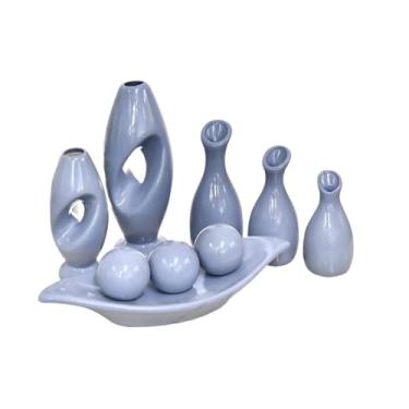 Imagem de Vaso Decorativo De CerâMica – Vaso Artesanal, Adequado Para Colocar No Centro Da Mesa De Jantar, Aparador, Alcova Ou Prateleira.(CINZA LISO 9PÇS)