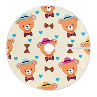 Imagem de Wassud Saia para árvore de Natal com laços seguros, ursos de 118 cm com chapéus, tapete festivo de árvore de Natal para festas de ano novo, decoração de casa