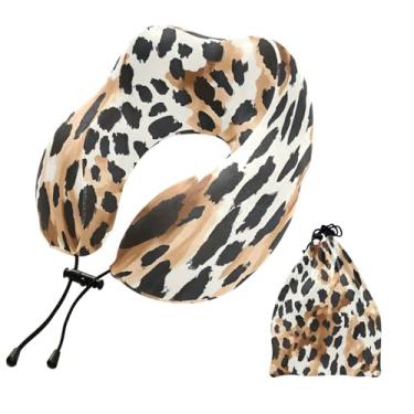 Imagem de CEBUGI Travesseiros de viagem portáteis em forma de U, travesseiro de pescoço de espuma viscoelástica com trava de corda ajustável para avião, viagem, trem, negócios, escritório, soneca (estampa