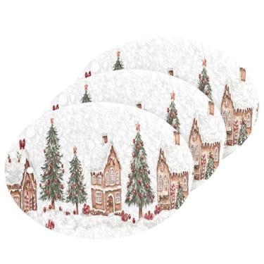 Imagem de Wassud Esponja de polpa de madeira para casa de pão de gengibre aquarela, pacote com 3 esponjas de cozinha para limpeza, esfregão resistente para panelas antiaderentes pia banheiro, suprimentos de