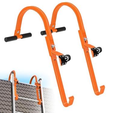 Imagem de 2 pacotes de ganchos de escada para telhado com roda, estabilizador de escada resistente com barra em T de aderência de borracha, capacidade de carga de 226 kg, gancho de escada de cume de telhado