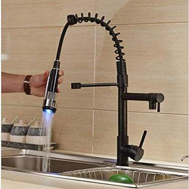 Imagem de LMJYU Torneira Led Giratória Aspersor Misturador Cozinha Torneira Pulverizador Drop Down Torneira Pia Óleo Esfregar Cobre