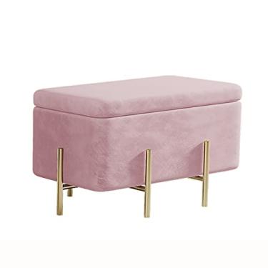 Imagem de FAMEOYA Luxuoso banco otomano de armazenamento de veludo com pés de metal, apoio para os pés otomano estofado contemporâneo, banco de armazenamento macio na extremidade da cama para quarto - rosa - a