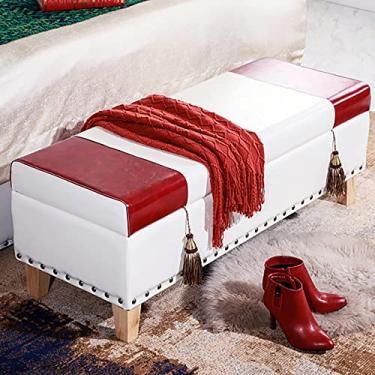 Imagem de FAMEOYA Banco otomano de couro sintético, banco estofado, apoio para os pés, banco para quarto, sala de estar, banco moderno com espaço de armazenamento - vermelho e branco 60 x 43 x 40 cm (24 x 17 x