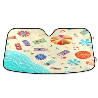 Imagem de Qilmy Para-brisa de carro, protetor de viseira dobrável para banhos de sol na praia, mantém fresco, bloqueia raios UV e acessórios para proteger carros, SUVs, caminhões-(L) 3136