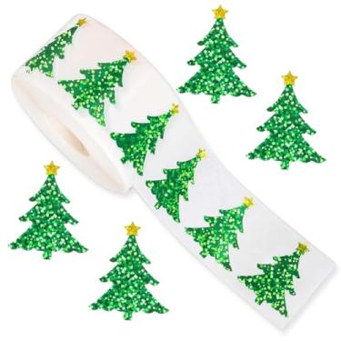 Imagem de 500 pçs adesivos de Natal para crianças laser árvore de natal rolo 3 cm holográfico natal natal férias adesivos adesivos adesivos decalque para envelopes de Natal convites cartões presentes decorações