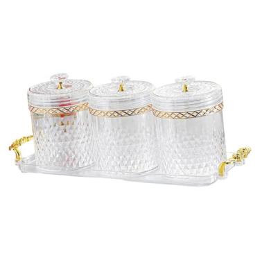 Imagem de FytStycale Organizador de recipientes para armazenamento de alimentos, presentes, suporte para utensílios, lata de armazenamento, pote de especiarias com bandeja, Claro