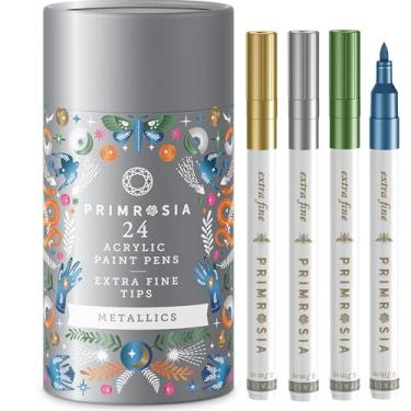 Imagem de Primrosia 24 marcadores metálicos - canetas de tinta acrílica - conjunto de marcadores de ponta extrafina. Materiais de arte para artesanato DIY, desenho, cerâmica, coloração, pintura rupestre
