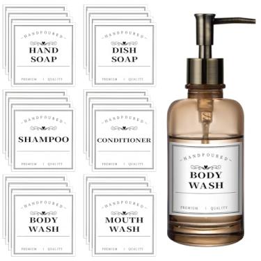 Imagem de Etiquetas de banheiro para garrafas à prova d'água, 24 peças, organização, minimalista, etiquetas adesivas removíveis para sabonete, sabonete, xampu, condicionador, sabonete líquido de boca (branco)