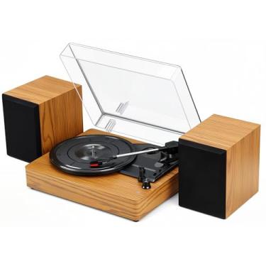 Imagem de 110-220V, Toca Disco Vinil, Vitrola Toca Discos Vinil, Tocador de Vinil, Equipado com Duas Caixas de Som. Compatível com Discos de Vinil de 7, 10 e 12 Polegadas