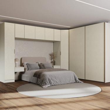 Imagem de Guarda-roupa Modulado de Canto Obliquo 8 Peças com 9 Portas Orion Cabecasa Madeiraoriginals Aveia/Linho