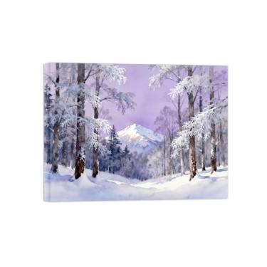 Imagem de BMZFYBS Tela de paisagem de arte de parede - árvore de neve de inverno - impressão de pintura de decoração moderna para sala de estar pronta para pendurar tela embrulhada 50 x 65 cm 20 x 26 pol