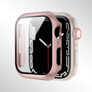 Imagem de Compatível com Apple Watch séries 10/9/8/7/6/5/4 40/41/44/45/42/46 mm, com um protetor de tela de vidro temperado e uma capa rígida de PC para proteção total. (45 mm, rosa rosa)