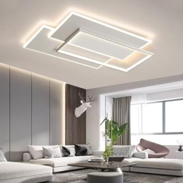 Imagem de Luminária de teto moderna para sala de estar, LED, com regulagem remota de intensidade, grande, em metal preto, retangular, com design geométrico, para restaurantes, escritórios, quartos, ba