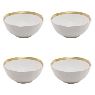 Imagem de Kit 04 Bowls de Porcelana Dubai Branco e Dourado Wolff