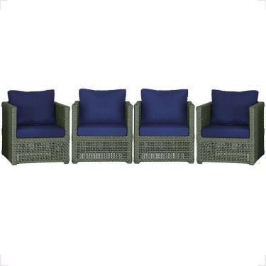Imagem de 4 Poltronas Madri Alumínio Corda Náutica Estofado 10 Trama Verde