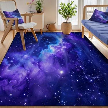 Imagem de CERYUEE Tapete de área de galáxia de 1,2 m x 1,8 m para decoração de quarto e sala de estar, tapetes de céu estrelado azul e roxo, tapete macio antiderrapante do universo do espaço sideral, 119 x 180